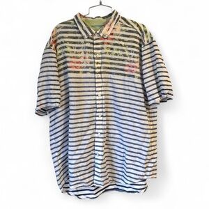 Tommy Bahama 100% Linen Blue and White Striped Floral Shirt Size XXL Resortwear